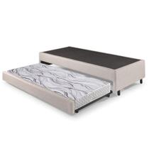 Bicama Box Solteiro material sintético Linho Areia 120x203x28 cm com Colchão Auxiliar Ecoflex