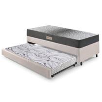 Bicama Box Solteiro material sintético Linho Areia 88x188x28 cm com Colchão Dual Firm Espuma e Colchão Auxiliar Ecoflex