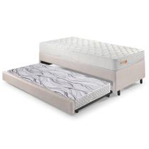 Bicama Box Solteiro material sintético Linho Areia 88x188x28 cm com Colchão Ecoline D33 Espuma e Colchão Auxiliar Ecoflex