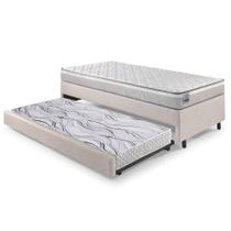 Bicama Box Solteiro material sintético Linho Areia 88x188x28 cm com Colchão Hanover Inducol Molas Ensacadas e Colchão Auxiliar Ecoflex