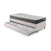 Bicama Box Solteiro material sintético Linho Areia 96x203x28 cm com Colchão Adapto Molas Ensacadas e Colchão Auxiliar Ecoflex