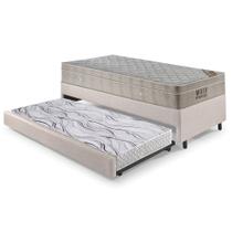 Bicama Box Solteiro material sintético Linho Areia 96x203x28 cm com Colchão Airtech Ortobom Molas Ensacadas e Colchão Auxiliar Ecoflex