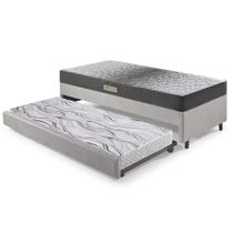 Bicama Box Solteiro material sintético Linho Cinza 88x188x28 cm com Colchão Dual Firm Espuma e Colchão Auxiliar Ecoflex