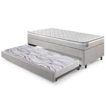 Bicama Box Solteiro material sintético Linho Cinza 88x188x28 cm com Colchão Hanover Inducol Molas Ensacadas e Colchão Auxiliar Ecoflex