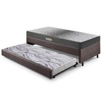 Bicama Box Solteiro material sintético Linho Marrom 88x188x28 cm com Colchão Dual Firm Espuma e Colchão Auxiliar Ecoflex