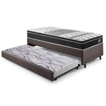 Bicama Box Solteiro material sintético Linho Marrom 88x188x28 cm com Colchão Gransleep Molas Verticoil e Colchão Auxiliar Ecoflex Bicama Box Solteiro material sintético Linho Marrom 88x188x28 cm com Colchão Gransleep Molas Verticoil e Colchão Auxiliar Ecoflex