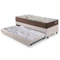 Bicama Box Solteiro material sintético Linho Marrom 88x188x28 cm com Colchão Relax Adorabile Molas Ensacadas e Colchão Auxiliar Ecoflex