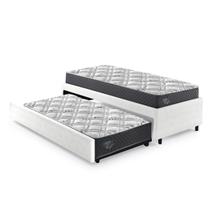 Bicama Box Solteiro Revestimento Branco 88x188 com Dois Colchões Adapto Molas Ensacadas Ecoflex