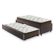Bicama Box Solteiro Revestimento Sintético 88x188 Marrom com Dois Colchões Molas Ensacadas Comfy Ecoflex