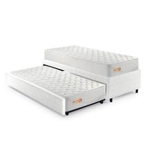 Bicama Box Solteiro Revestimento Sintético Branco 88x188 com Dois Colchões Molas Ensacadas Ecoline D33 Ecoflex