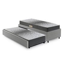Bicama Box Solteiro Revestimento Sintético Cinza 88x188 com Dois Colchões Espuma Firme Ecoflex