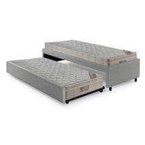 Bicama Box Solteiro Revestimento Sintético Linho Cinza 88x188 Com Dois Colchões Airtech Molas Ensacadas Ortobom