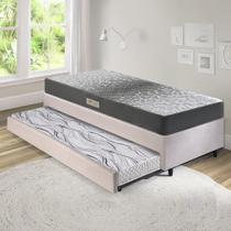 Bicama Box Solteiro Suede Bege 88x188x28 cm com Colchão Dual Firm Espuma e Colchão Auxiliar Ecoflex