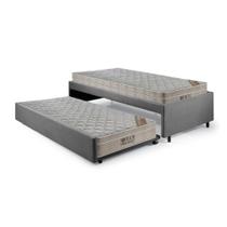 Bicama Box Solteiro Suede Cinza 88x188 Com Dois Colchões Airtech Molas Ensacadas Ortobom