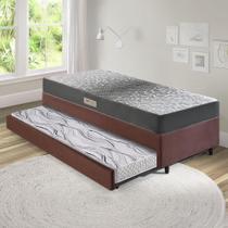 Bicama Box Solteiro Suede Marrom 88x188x28 cm com Colchão Dual Firm Espuma e Colchão Auxiliar Ecoflex