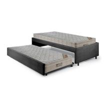 Bicama Box Solteiro Suede Preto 88x188 Com Dois Colchões Airtech Molas Ensacadas Ortobom