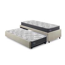 Bicama Box Viúva 126x208 Linho Bege com Dois Colchões Adapto Molas Ensacadas Ecoflex