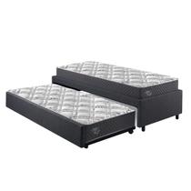 Bicama Box Viúva 126x208 Linho Cinza com Dois Colchões Adapto Molas Ensacadas Ecoflex