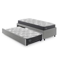 Bicama Box Viúva 126x208 Revestimento em Tecido Sintético Linho Cinza com Dois Colchões Adapto Molas Ensacadas Ecoflex