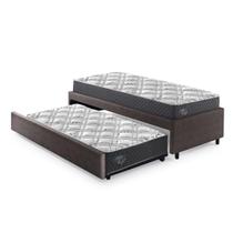 Bicama Box Viúva 126x208 Revestimento em Tecido Sintético Linho Marrom com Dois Colchões Adapto Molas Ensacadas Ecoflex