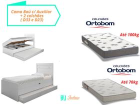 Bicama c/ Baú Framar + 1 Colchão D33 Ortobom 88x188x14 + 1 Colchão D23 Ortobom 88x188x12