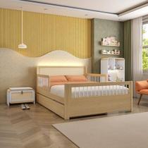 Bicama Casal Reversível com Estante 4 Nichos em LED e Sapateira 1 Porta Infantil Wave Casatema Branco /natural