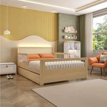 Bicama Casal Wave Juvenil Reversível em Led ,com Rattan e Grade de Proteção Palito Casatema Branco/Natural Bicama Casal Wave Juvenil Reversível em Led ,com Rattan e Grade de Proteção Palito Casatema Branco/Natural