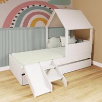 Bicama Casinha com Telhado e Escada/ Escorregador Branco Megamobilia Bicama Casinha com Telhado e Escada/ Escorregador Branco Megamobilia