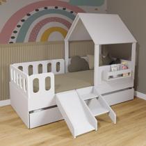 Bicama Casinha com Telhado Kit Escada e Grades Anatômica Branco Megamobilia Bicama Casinha com Telhado Kit Escada e Grades Anatômica Branco Megamobilia