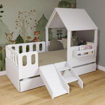 Bicama Casinha com Telhado Mdf Kit Escada e Grades Anatômica Branco Mobilistore