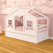Bicama Casinha dos Sonhos Madeira Maciça Branco/ Rosa Megamobilia Bicama Casinha dos Sonhos Madeira Maciça Branco/ Rosa Megamobilia
