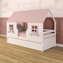 Bicama Casinha Encantada Madeira Maciça Branco/ Rosa Megamobilia Bicama Casinha Encantada Madeira Maciça Branco/ Rosa Megamobilia