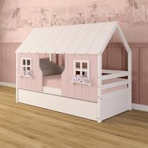 Bicama Casinha Encantada Madeira Maciça Rosa/ Branco Megamobilia Bicama Casinha Encantada Madeira Maciça Rosa/ Branco Megamobilia