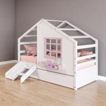 Bicama Casinha Janela Escada Escorrega Madeira Branco-Rosa