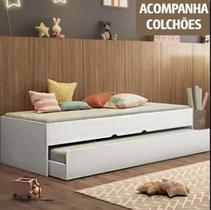 Bicama Chiara com Colchões D20 - Cama Juvenil e Cama Auxiliar de Solteiro Branca - BM DESIGN DECOR Bicama Chiara com Colchões D20 - Cama Juvenil e Cama Auxiliar de Solteiro Branca - BM DESIGN DECOR
