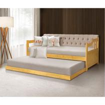 Bicama Dublin Estofado Capitonê Veludo Bege Madeira com Cama Auxiliar 2 Colchões - Imbuia Bicama Dublin Estofado Capitonê Veludo Bege Madeira com Cama Auxiliar 2 Colchões - Imbuia