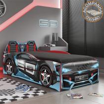 Bicama Infantil Carros Tornado Fun Preto Azul Pura Magia com Colchão Gazin