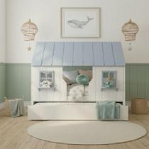 Bicama Infantil Casinha Encantada Madeira Maciça Branco e Azul Housin