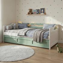 Bicama Infantil com Cama Auxiliar e Rodízio Madeira Maciça Londrina Branco/Verde Bicama Infantil com Cama Auxiliar e Rodízio Madeira Maciça Londrina Branco/Verde