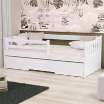 Bicama Infantil com Grade de Proteção Madeira Maciça Branco Mobilistore Bicama Infantil com Grade de Proteção Madeira Maciça Branco Mobilistore