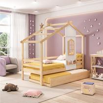 Bicama Infantil Prime House com Telhado V e Janelinha Casatema Branco/Natural