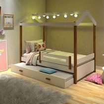 Bicama Infantil Solteiro com Led Casinha Montessoriana Eliz com Cama Auxiliar e Proteção Branco/mel Bicama Infantil Solteiro com Led Casinha Montessoriana Eliz com Cama Auxiliar e Proteção Branco/mel