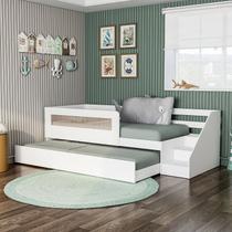 Bicama Infantil Space Solteiro com Rattan, Grade de Proteção e Escada de Fácil Acesso Casatema
