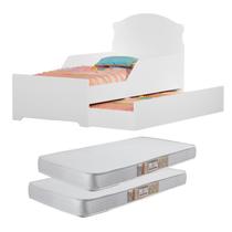 Bicama Mini Cama Livia Branca Com Cama Auxiliar Mais 02 Colchão D18 150x70cm feita em MDF com estrado de Madeira Bicama Mini Cama Livia Branca Com Cama Auxiliar Mais 02 Colchão D18 150x70cm feita em MDF com estrado de Madeira
