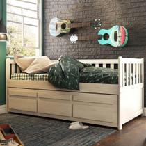 Bicama Reta Solteiro Branco Lavado 3 Gavetas Madeira Pinus