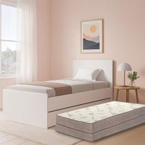 Bicama Solteiro 100% MDF Super Reforçada Com Cama Auxiliar E 2 Colchões D33 Premium Para Máximo Conforto -