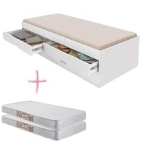 Bicama Solteiro Cama Auxiliar Compacta MDF Com 2 Colchões D20 Inclusos com Duas Gavetas Bicama Solteiro Cama Auxiliar Compacta MDF Com 2 Colchões D20 Inclusos com Duas Gavetas