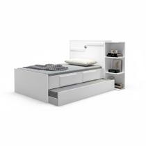 Bicama Solteiro com Baú, 2 Gavetas e Cama Auxiliar Iris Branco