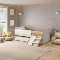 Bicama Solteiro com Cerquinha Dupla e Mini Escorregador New Garden Casatema Natural/Branco