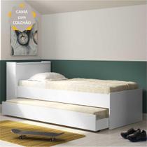 Bicama Solteiro com Colchão Incluso e Baú Embutido Branco